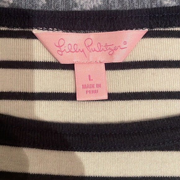 Lilly Pulitzer Top White & Navy Striped 3/4 Sleeves Size L - Picture 7 of 12